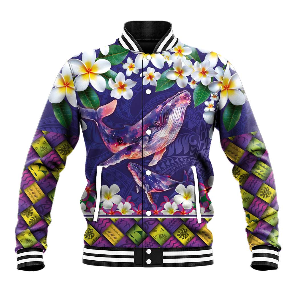 Hawaiian Plumeria and Humpback Whales Baseball Jacket Polynerian Art Tattoo-Navy Color LT03 Unisex Navy - Polynesian Pride