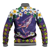 Hawaiian Plumeria and Humpback Whales Baseball Jacket Polynerian Art Tattoo-Navy Color LT03 - Polynesian Pride
