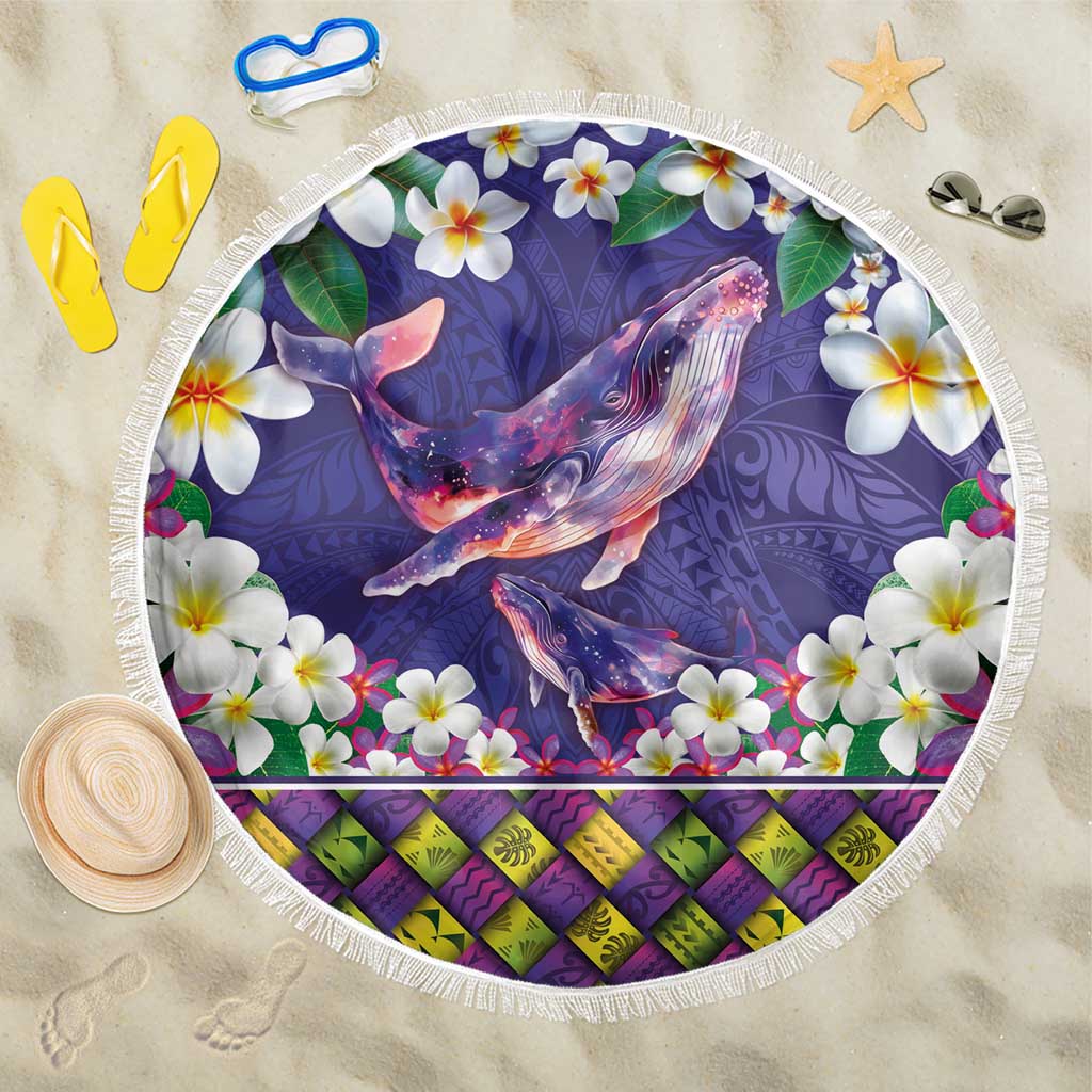 Hawaiian Plumeria and Humpback Whales Beach Blanket Polynerian Art Tattoo-Navy Color LT03 One Size 150cm Navy - Polynesian Pride