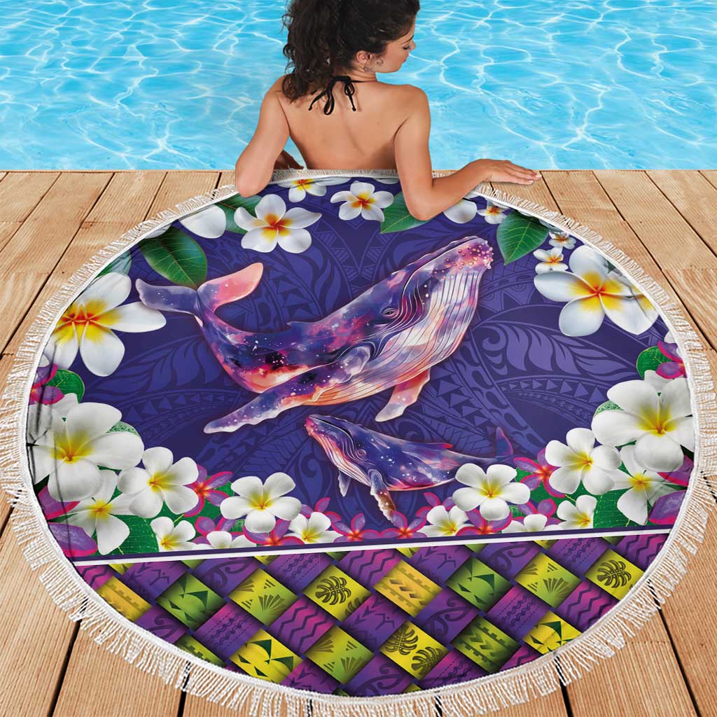 Hawaiian Plumeria and Humpback Whales Beach Blanket Polynerian Art Tattoo-Navy Color LT03 - Polynesian Pride