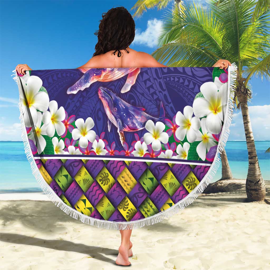 Hawaiian Plumeria and Humpback Whales Beach Blanket Polynerian Art Tattoo-Navy Color LT03 - Polynesian Pride
