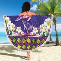 Hawaiian Plumeria and Humpback Whales Beach Blanket Polynerian Art Tattoo-Navy Color LT03 - Polynesian Pride