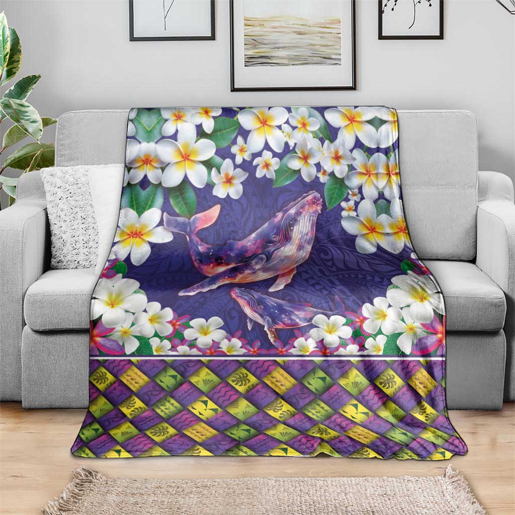 Hawaiian Plumeria and Humpback Whales Blanket Polynerian Art Tattoo-Navy Color LT03 - Polynesian Pride
