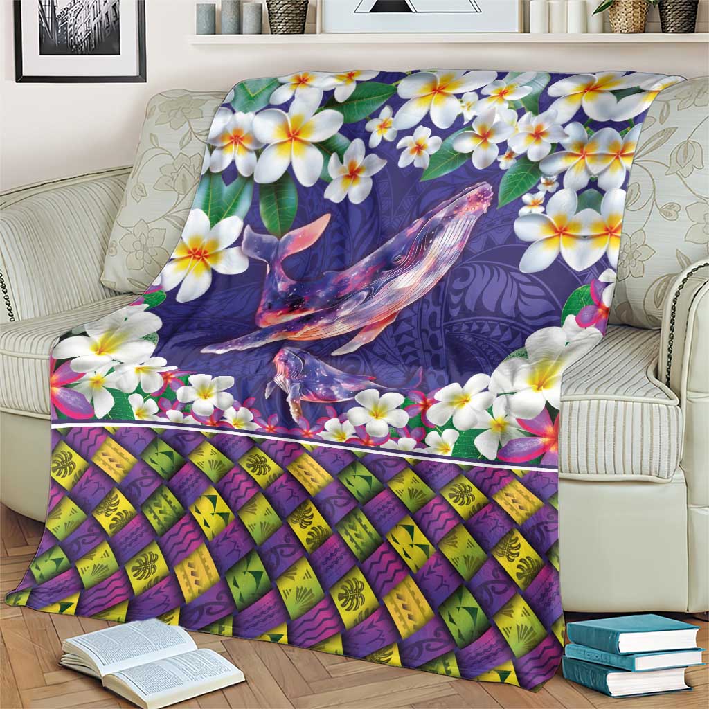 Hawaiian Plumeria and Humpback Whales Blanket Polynerian Art Tattoo-Navy Color LT03 - Polynesian Pride