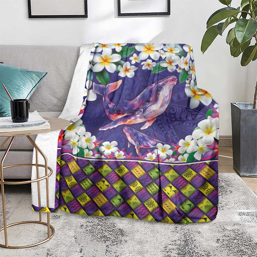 Hawaiian Plumeria and Humpback Whales Blanket Polynerian Art Tattoo-Navy Color LT03 - Polynesian Pride