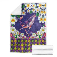 Hawaiian Plumeria and Humpback Whales Blanket Polynerian Art Tattoo-Navy Color LT03 - Polynesian Pride