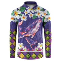 Hawaiian Plumeria and Humpback Whales Button Sweatshirt Polynerian Art Tattoo-Navy Color LT03 Navy - Polynesian Pride