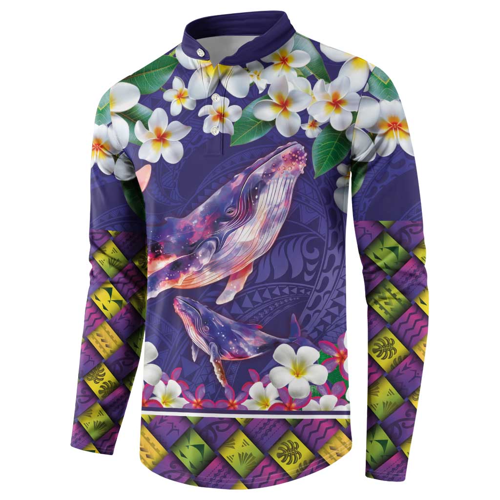 Hawaiian Plumeria and Humpback Whales Button Sweatshirt Polynerian Art Tattoo-Navy Color LT03 - Polynesian Pride