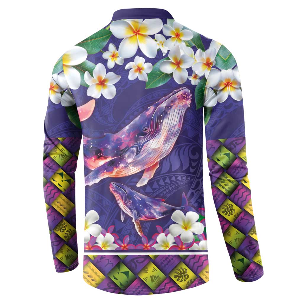 Hawaiian Plumeria and Humpback Whales Button Sweatshirt Polynerian Art Tattoo-Navy Color LT03 - Polynesian Pride