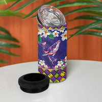 Hawaiian Plumeria and Humpback Whales 4 in 1 Can Cooler Tumbler Polynerian Art Tattoo-Navy Color