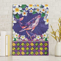 Hawaiian Plumeria and Humpback Whales Canvas Wall Art Polynerian Art Tattoo-Navy Color LT03 Without Frame Navy - Polynesian Pride
