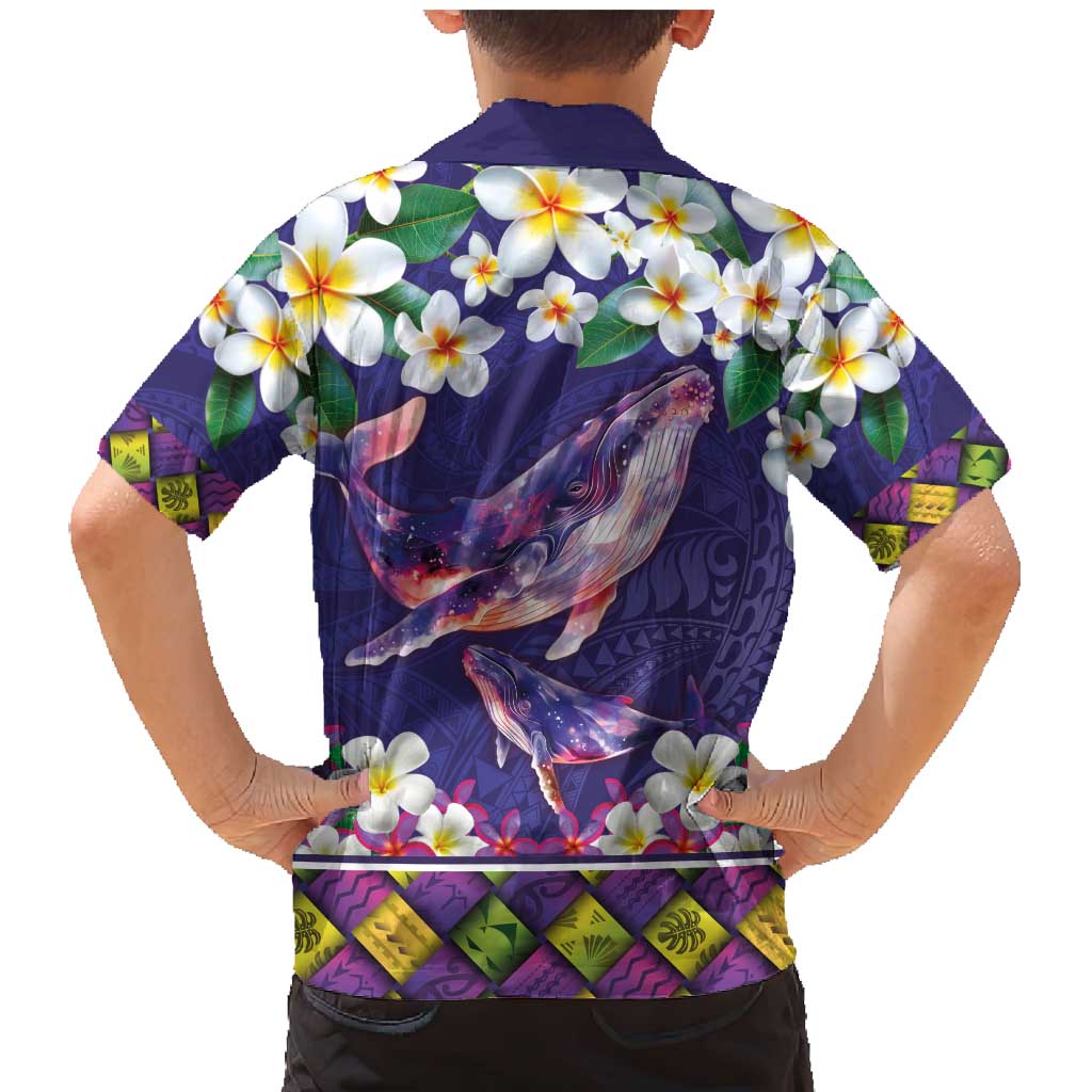 Hawaiian Plumeria and Humpback Whales Family Matching Mermaid Dress and Hawaiian Shirt Polynerian Art Tattoo-Navy Color