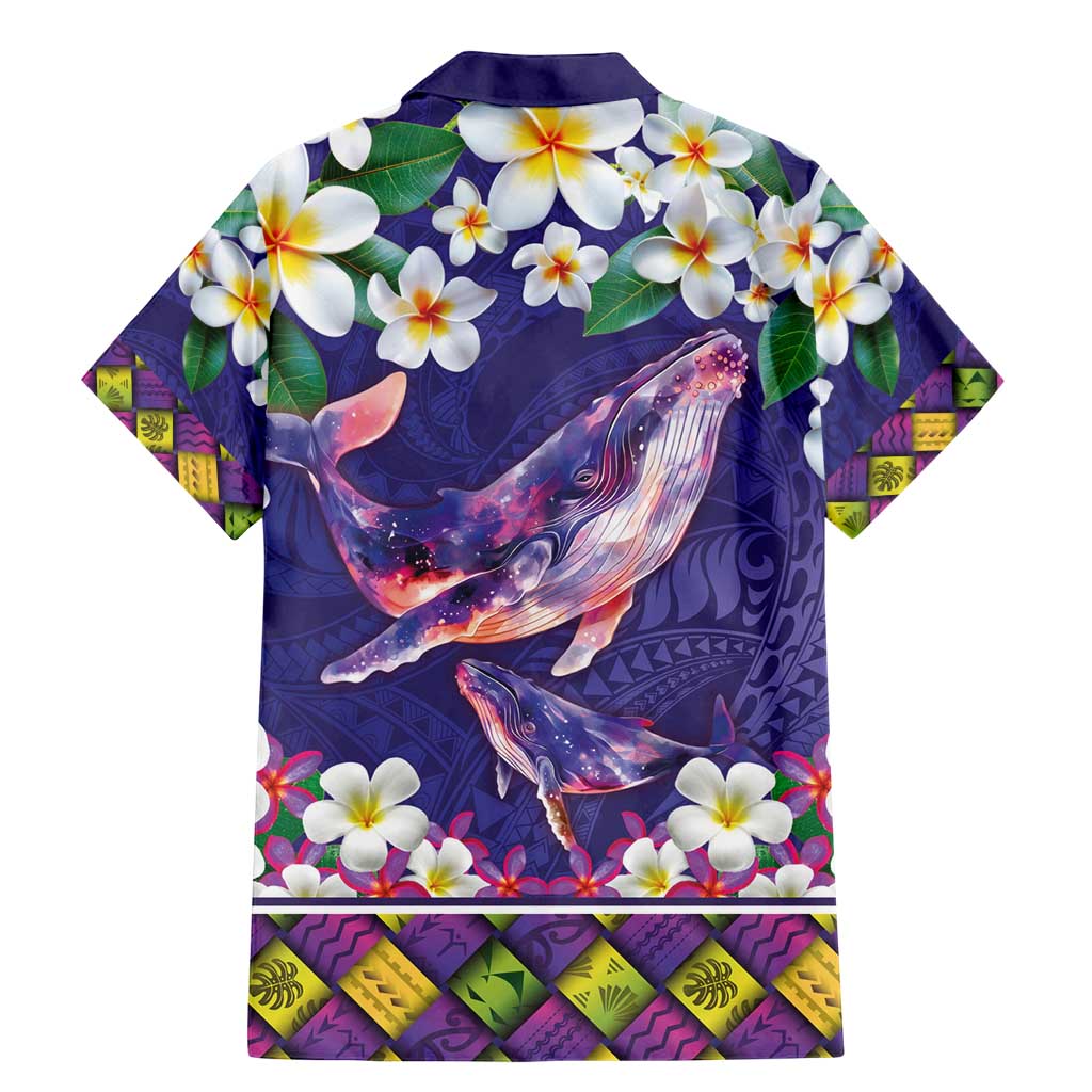 Hawaiian Plumeria and Humpback Whales Family Matching Mermaid Dress and Hawaiian Shirt Polynerian Art Tattoo-Navy Color