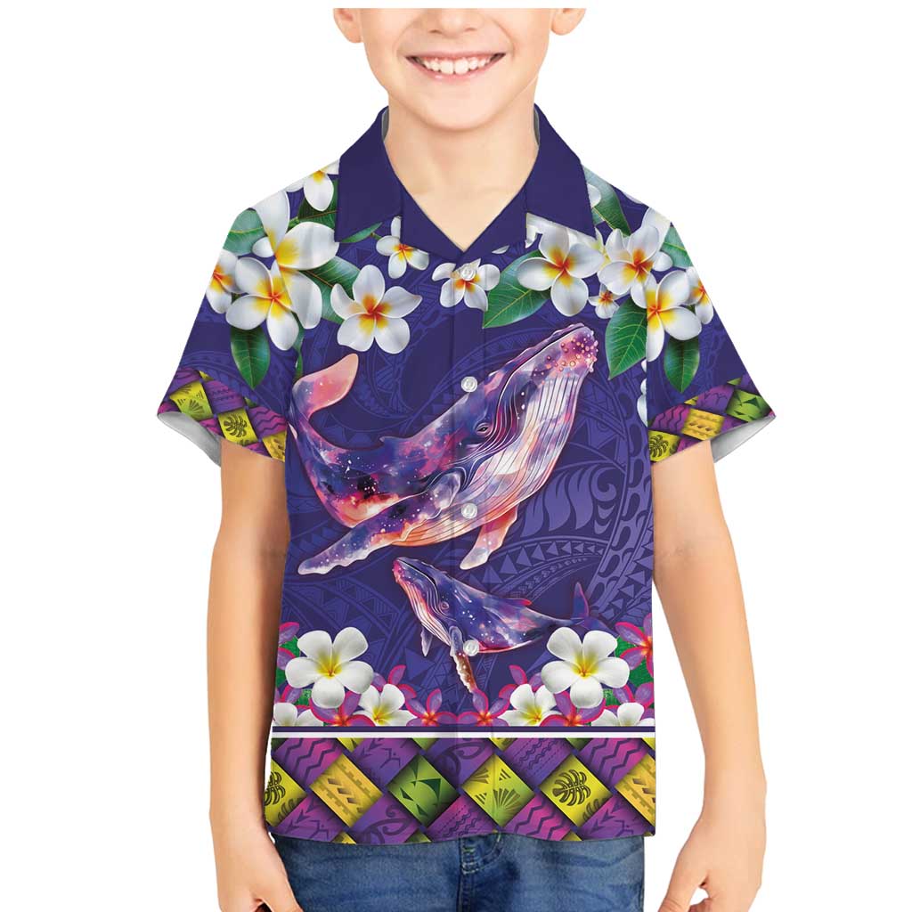 Hawaiian Plumeria and Humpback Whales Family Matching Mermaid Dress and Hawaiian Shirt Polynerian Art Tattoo-Navy Color