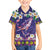 Hawaiian Plumeria and Humpback Whales Family Matching Off The Shoulder Long Sleeve Dress and Hawaiian Shirt Polynerian Art Tattoo-Navy Color