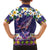 Hawaiian Plumeria and Humpback Whales Family Matching Off Shoulder Maxi Dress and Hawaiian Shirt Polynerian Art Tattoo-Navy Color