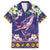 Hawaiian Plumeria and Humpback Whales Family Matching Off Shoulder Maxi Dress and Hawaiian Shirt Polynerian Art Tattoo-Navy Color