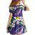 Hawaiian Plumeria and Humpback Whales Family Matching Off Shoulder Short Dress and Hawaiian Shirt Polynerian Art Tattoo-Navy Color