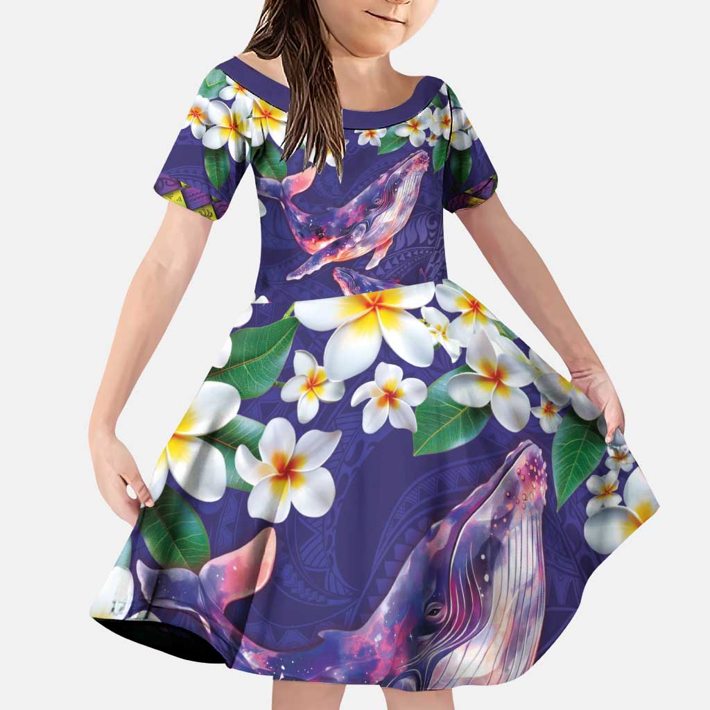 Hawaiian Plumeria and Humpback Whales Family Matching Puletasi and Hawaiian Shirt Polynerian Art Tattoo-Navy Color