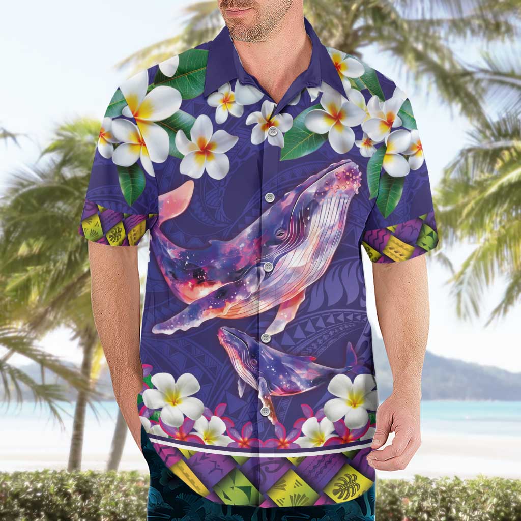 Hawaiian Plumeria and Humpback Whales Hawaiian Shirt Polynerian Art Tattoo-Navy Color LT03 - Polynesian Pride