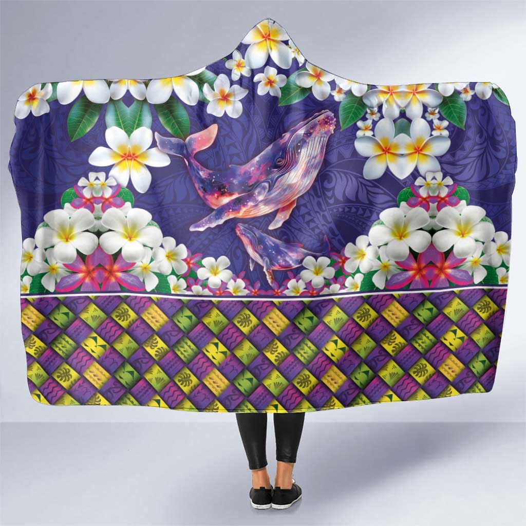 Hawaiian Plumeria and Humpback Whales Hooded Blanket Polynerian Art Tattoo-Navy Color LT03 One Size Navy - Polynesian Pride