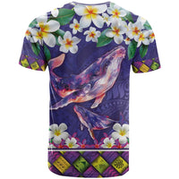 Hawaiian Plumeria and Humpback Whales T Shirt Polynerian Art Tattoo-Navy Color
