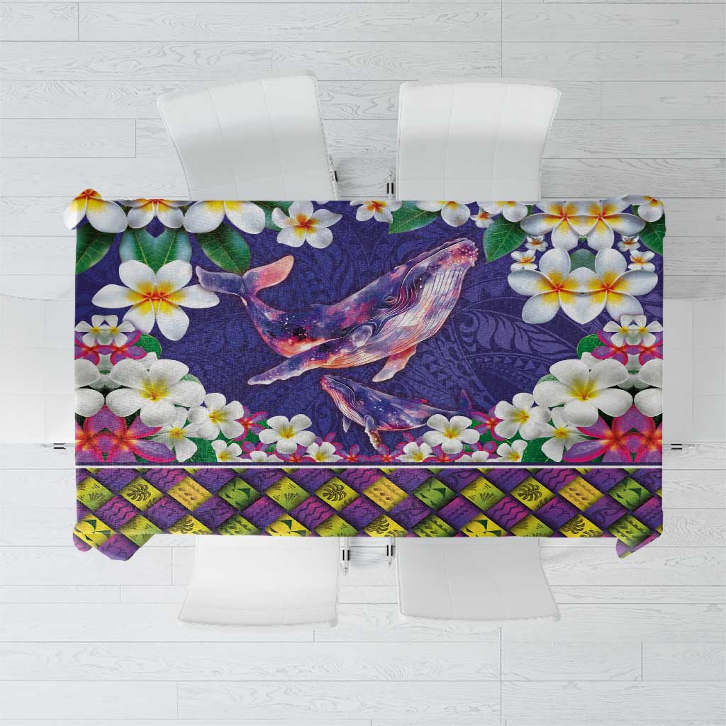 Hawaiian Plumeria and Humpback Whales Tablecloth Polynerian Art Tattoo-Navy Color LT03 Navy - Polynesian Pride