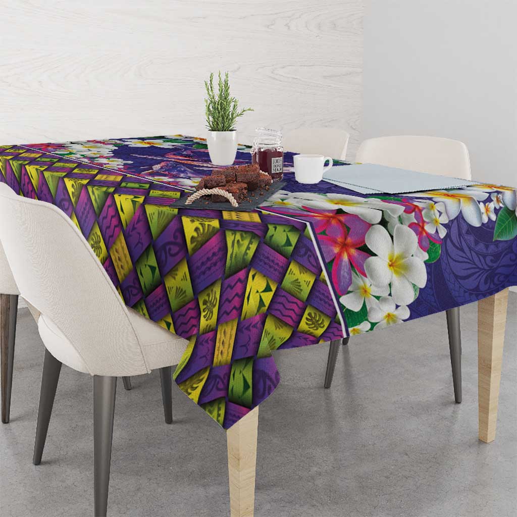 Hawaiian Plumeria and Humpback Whales Tablecloth Polynerian Art Tattoo-Navy Color LT03 - Polynesian Pride
