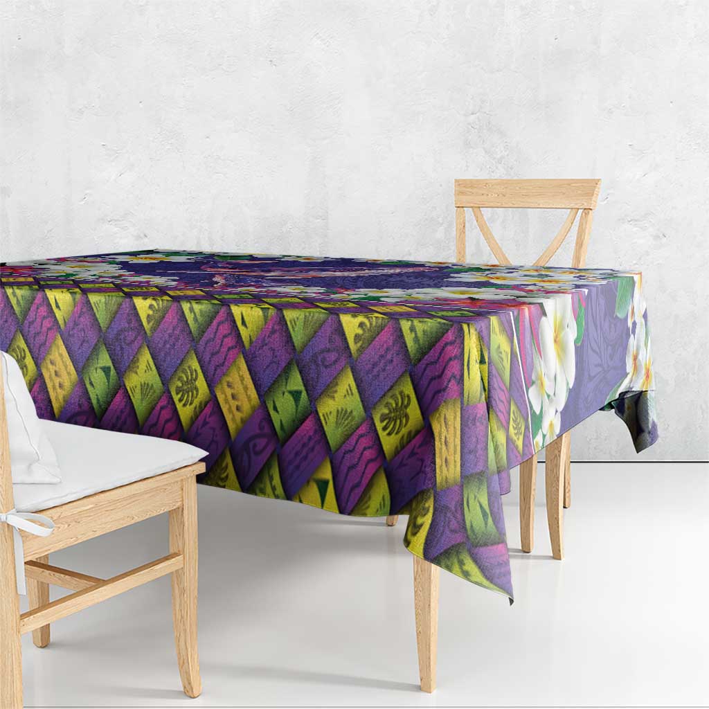Hawaiian Plumeria and Humpback Whales Tablecloth Polynerian Art Tattoo-Navy Color LT03 - Polynesian Pride