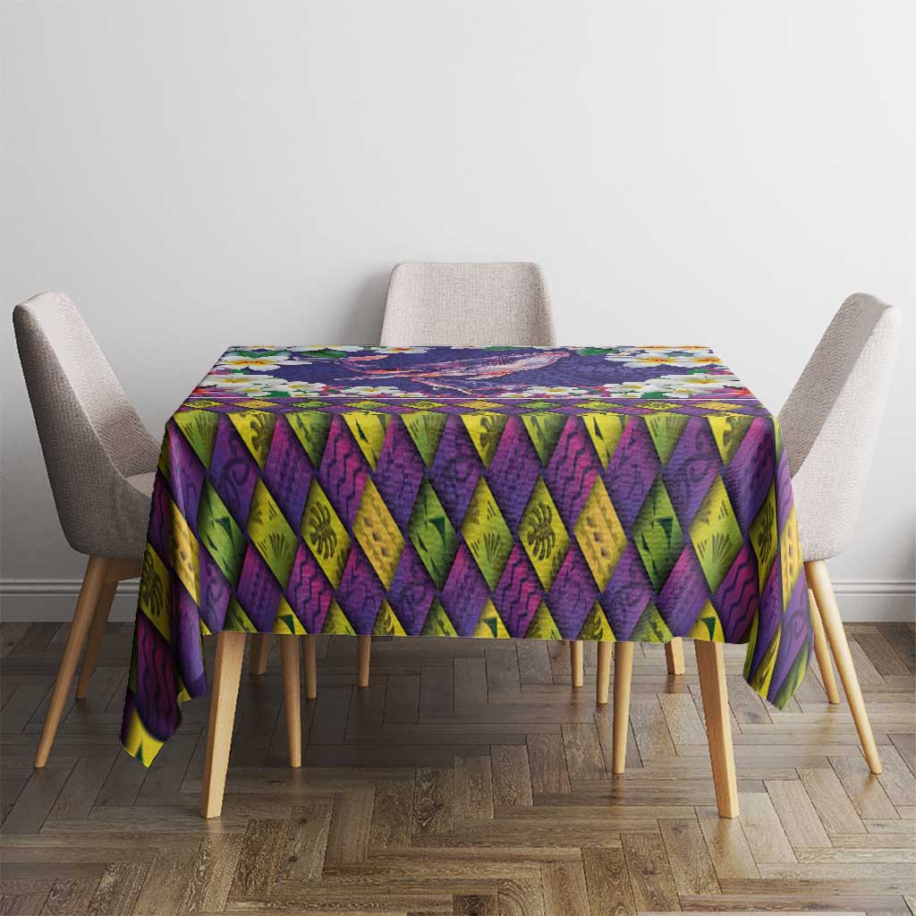Hawaiian Plumeria and Humpback Whales Tablecloth Polynerian Art Tattoo-Navy Color LT03 - Polynesian Pride
