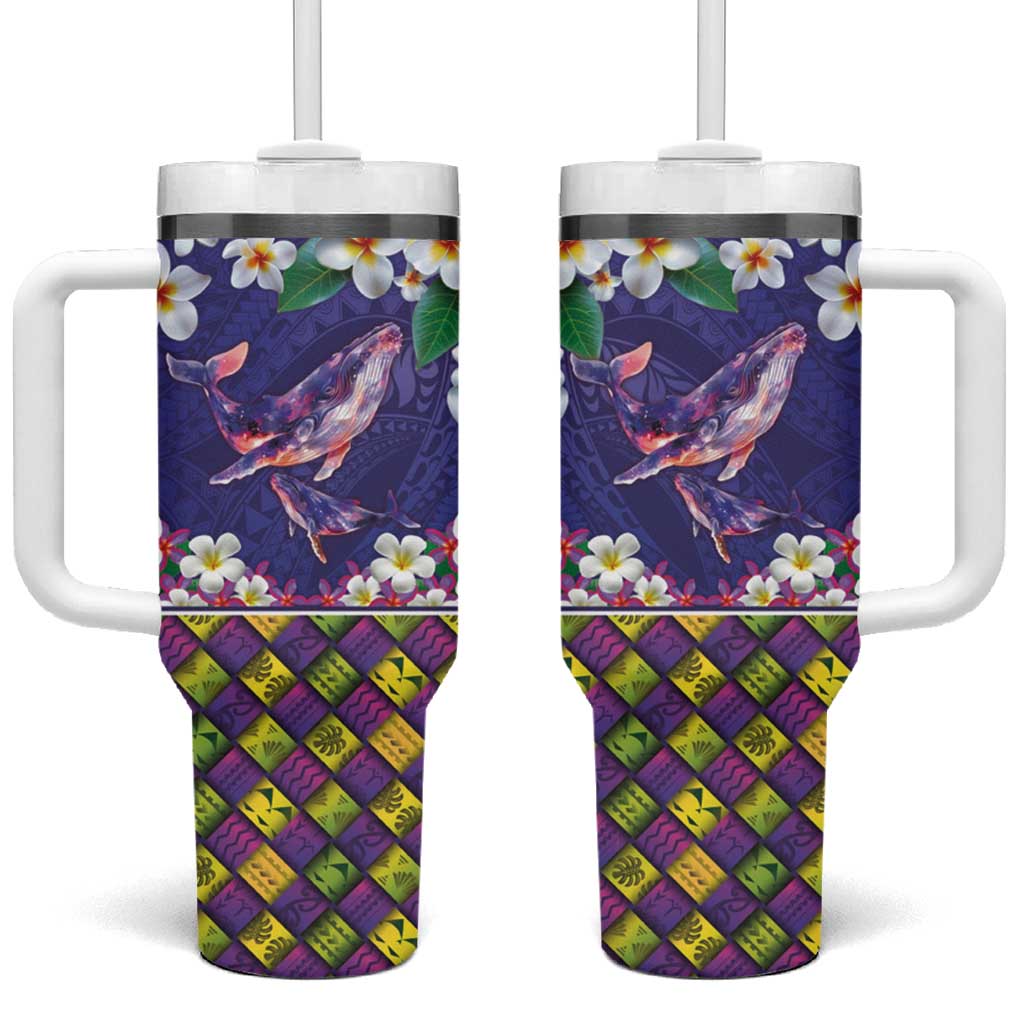 Hawaiian Plumeria and Humpback Whales Tumbler With Handle Polynerian Art Tattoo-Navy Color LT03 One Size: 40 oz Navy - Polynesian Pride
