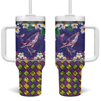 Hawaiian Plumeria and Humpback Whales Tumbler With Handle Polynerian Art Tattoo-Navy Color LT03 One Size: 40 oz Navy - Polynesian Pride