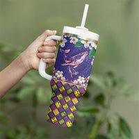 Hawaiian Plumeria and Humpback Whales Tumbler With Handle Polynerian Art Tattoo-Navy Color LT03 - Polynesian Pride