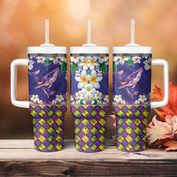 Hawaiian Plumeria and Humpback Whales Tumbler With Handle Polynerian Art Tattoo-Navy Color LT03 - Polynesian Pride