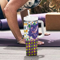 Hawaiian Plumeria and Humpback Whales Tumbler With Handle Polynerian Art Tattoo-Navy Color LT03 - Polynesian Pride