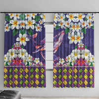 Hawaiian Plumeria and Humpback Whales Window Curtain Polynerian Art Tattoo-Navy Color LT03 With Hooks Navy - Polynesian Pride