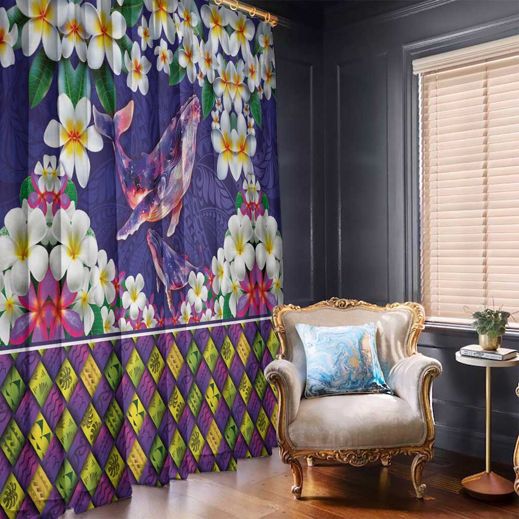 Hawaiian Plumeria and Humpback Whales Window Curtain Polynerian Art Tattoo-Navy Color LT03 - Polynesian Pride