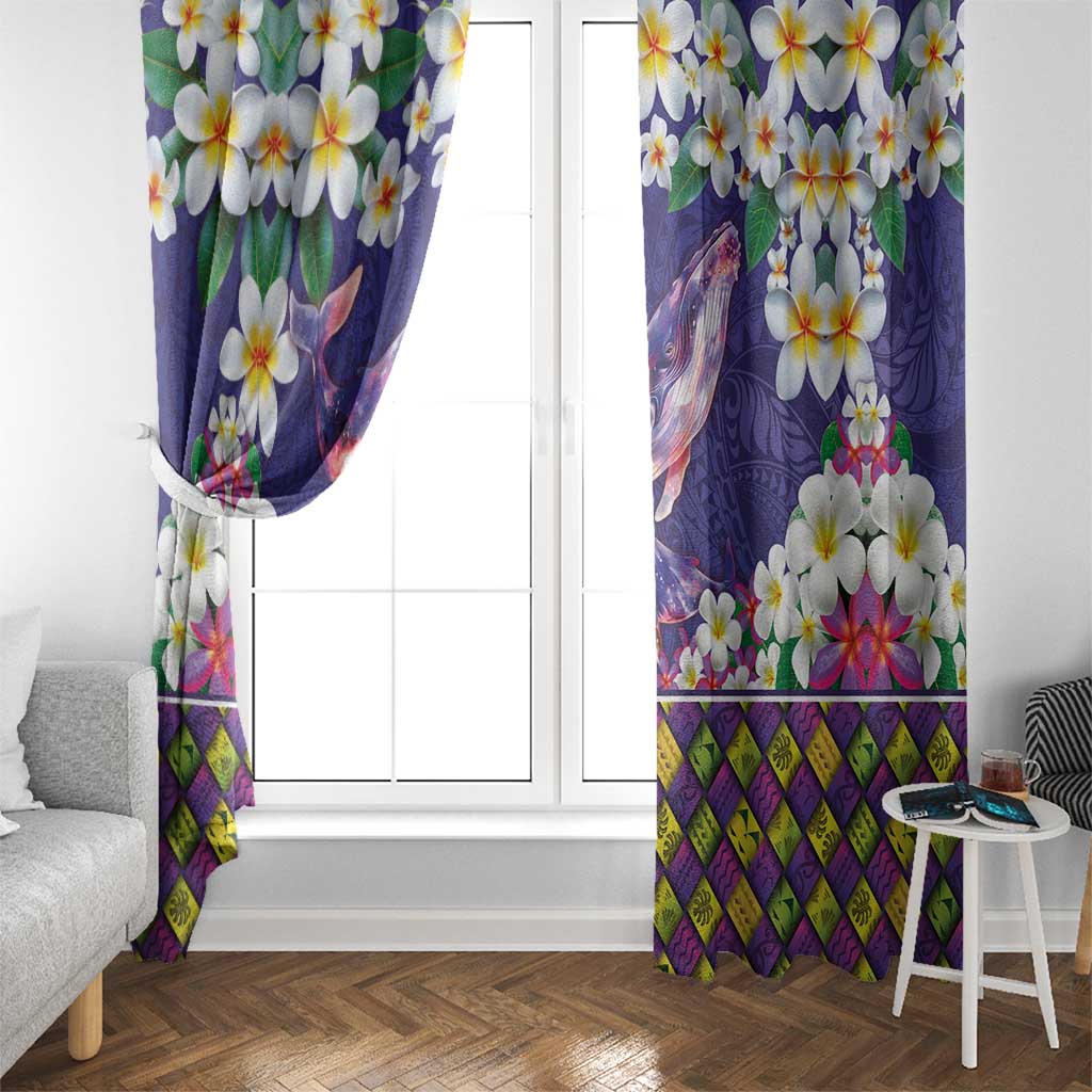 Hawaiian Plumeria and Humpback Whales Window Curtain Polynerian Art Tattoo-Navy Color LT03 - Polynesian Pride