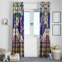 Hawaiian Plumeria and Humpback Whales Window Curtain Polynerian Art Tattoo-Navy Color LT03 - Polynesian Pride