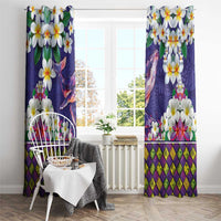 Hawaiian Plumeria and Humpback Whales Window Curtain Polynerian Art Tattoo-Navy Color LT03 - Polynesian Pride
