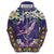 Hawaiian Plumeria and Humpback Whales Zip Hoodie Polynerian Art Tattoo-Navy Color