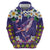 Hawaiian Plumeria and Humpback Whales Zip Hoodie Polynerian Art Tattoo-Navy Color