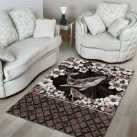 Hawaiian Plumeria and Humpback Whales Area Rug Polynerian Art Tattoo-Grayscale Mode