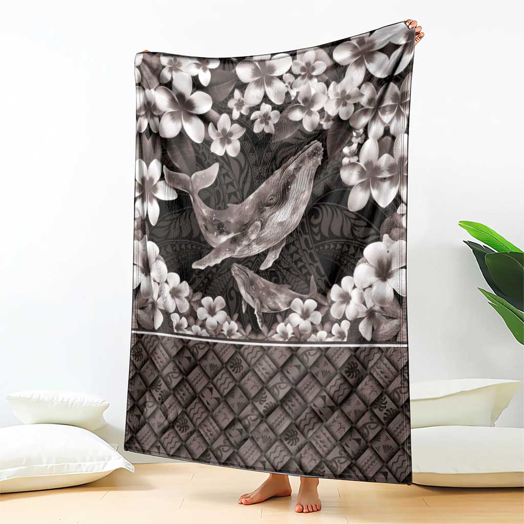 Hawaiian Plumeria and Humpback Whales Blanket Polynerian Art Tattoo-Grayscale Mode LT03 - Polynesian Pride