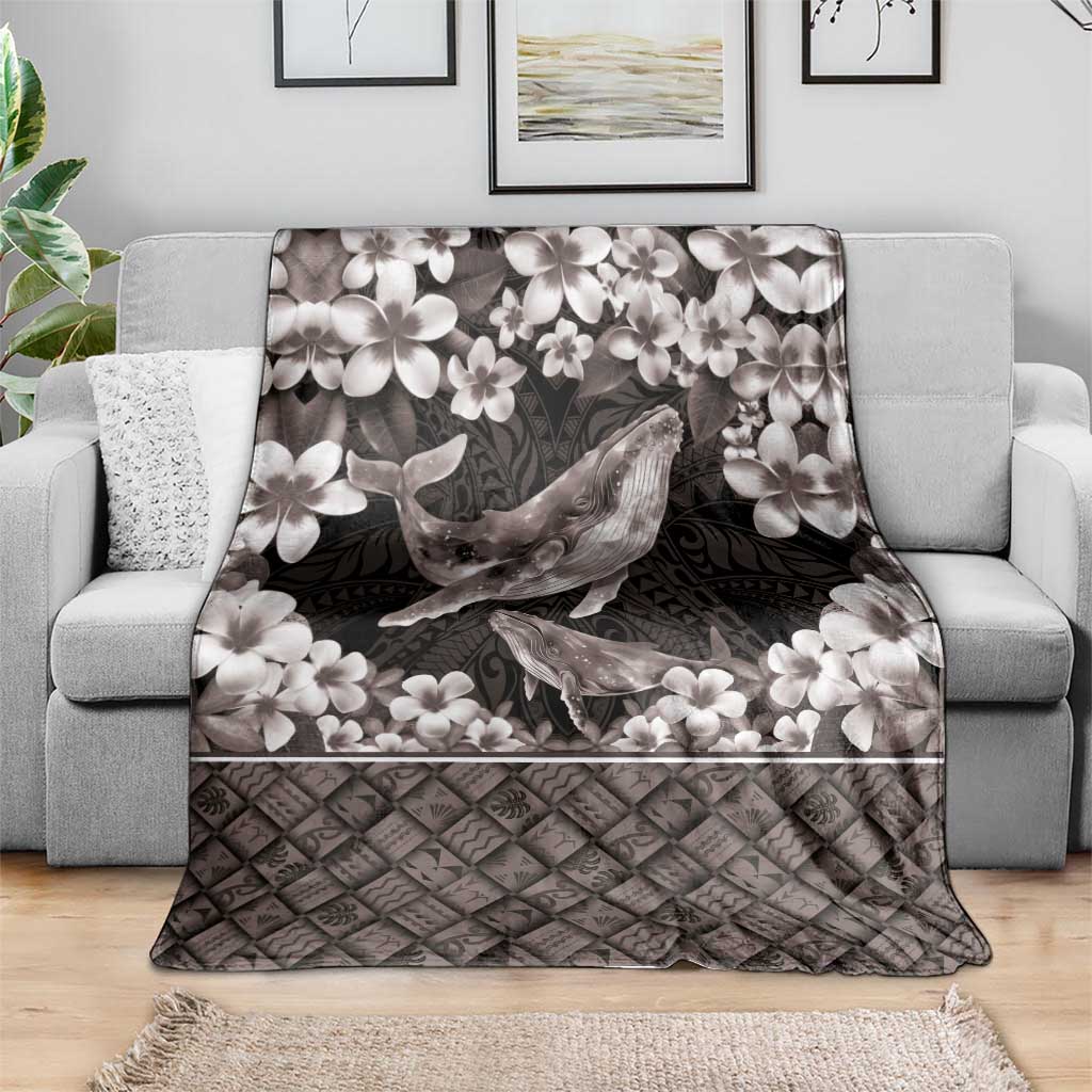 Hawaiian Plumeria and Humpback Whales Blanket Polynerian Art Tattoo-Grayscale Mode LT03 - Polynesian Pride