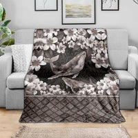 Hawaiian Plumeria and Humpback Whales Blanket Polynerian Art Tattoo-Grayscale Mode LT03 - Polynesian Pride
