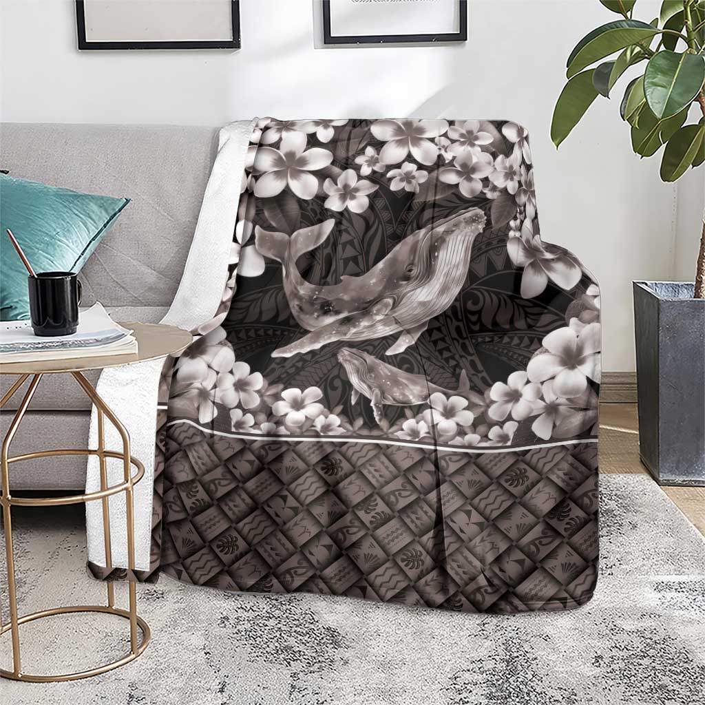Hawaiian Plumeria and Humpback Whales Blanket Polynerian Art Tattoo-Grayscale Mode LT03 - Polynesian Pride