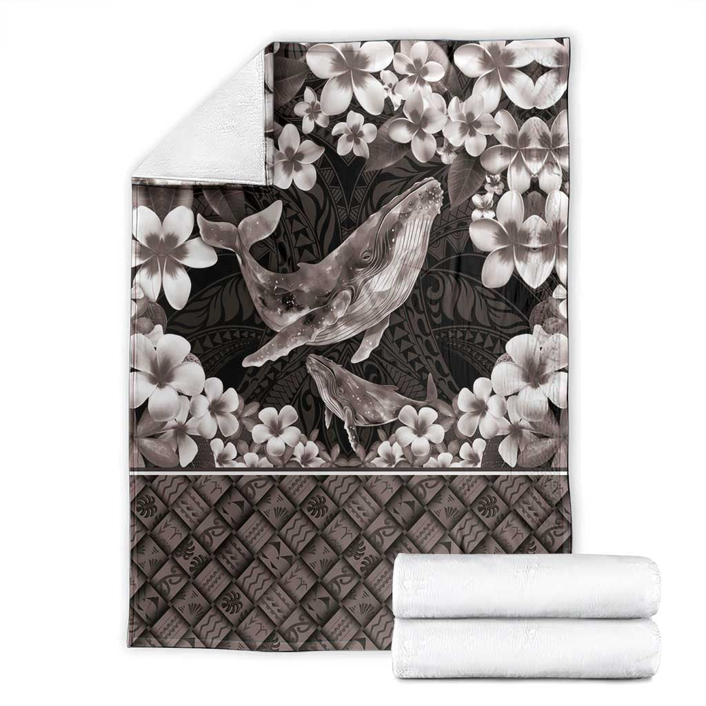 Hawaiian Plumeria and Humpback Whales Blanket Polynerian Art Tattoo-Grayscale Mode LT03 - Polynesian Pride