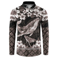 Hawaiian Plumeria and Humpback Whales Button Sweatshirt Polynerian Art Tattoo-Grayscale Mode LT03 Black - Polynesian Pride