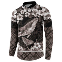 Hawaiian Plumeria and Humpback Whales Button Sweatshirt Polynerian Art Tattoo-Grayscale Mode LT03 - Polynesian Pride